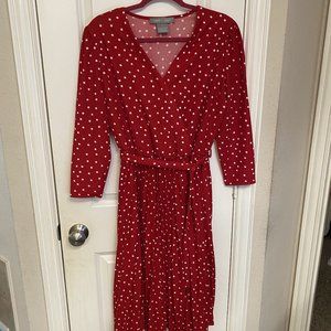Lark + Grey Red and White Polka Dot Midi Dress (XL)